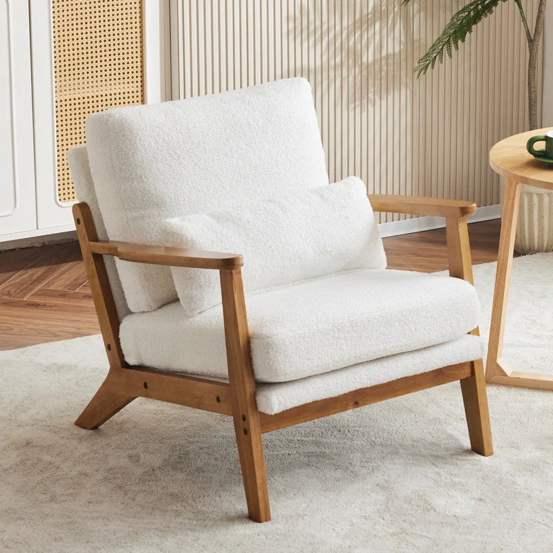 Lemley Modern Upholstered Accent Chair with Cozy Wooden Legs and Stylish Pillow