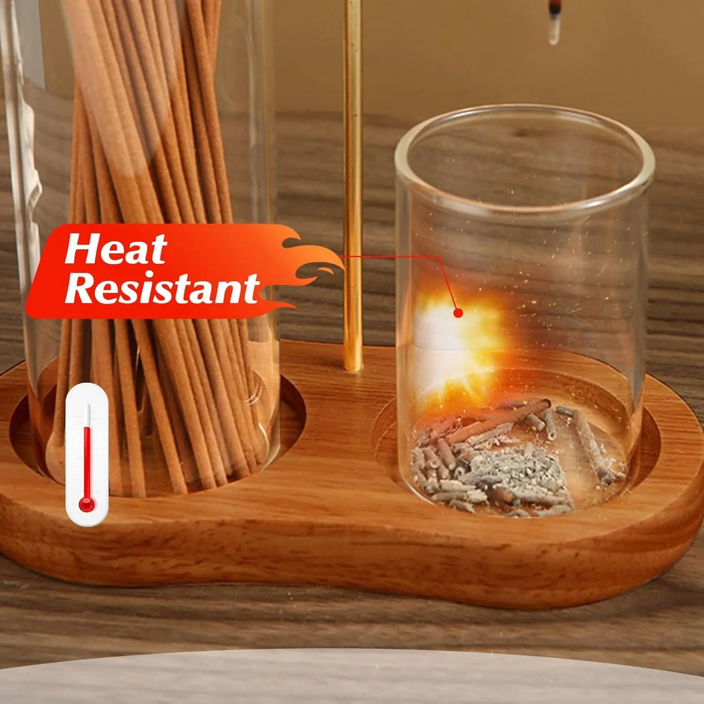 2 in 1 Incense & Candle Holder, 1 Count Wooden Base Aromatherapy Diffuser Incense Burner with Removable Glass Ash Collector, Woody Home Decor Ornament for Living Room Bedroom, Funny Gift, Scented, Aroma, Fragrance Perfume