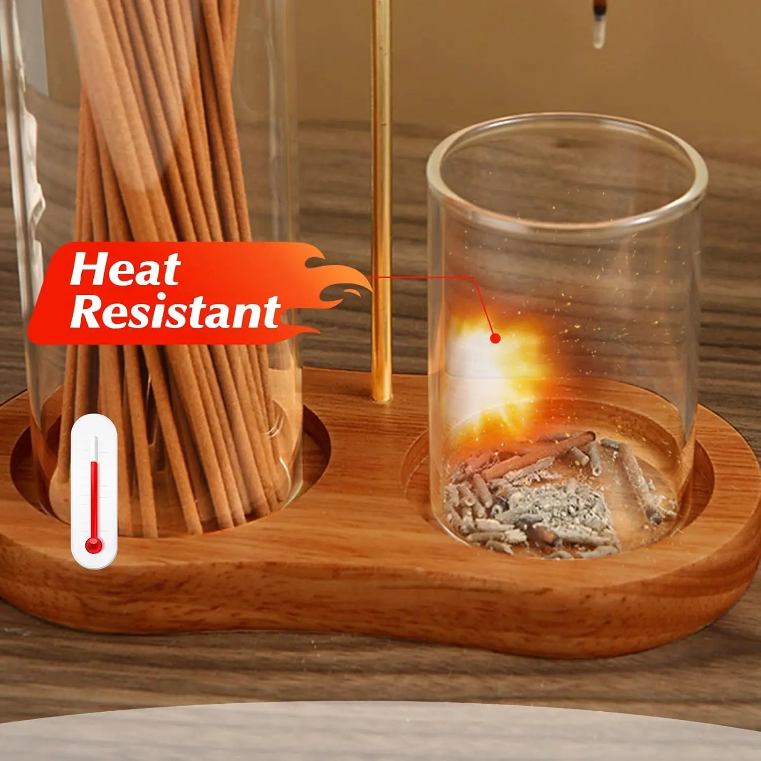 2 in 1 Incense & Candle Holder, 1 Count Wooden Base Aromatherapy Diffuser Incense Burner with Removable Glass Ash Collector, Woody Home Decor Ornament for Living Room Bedroom, Funny Gift, Scented, Aroma, Fragrance Perfume