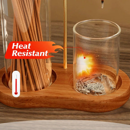 2 in 1 Incense & Candle Holder, 1 Count Wooden Base Aromatherapy Diffuser Incense Burner with Removable Glass Ash Collector, Woody Home Decor Ornament for Living Room Bedroom, Funny Gift, Scented, Aroma, Fragrance Perfume