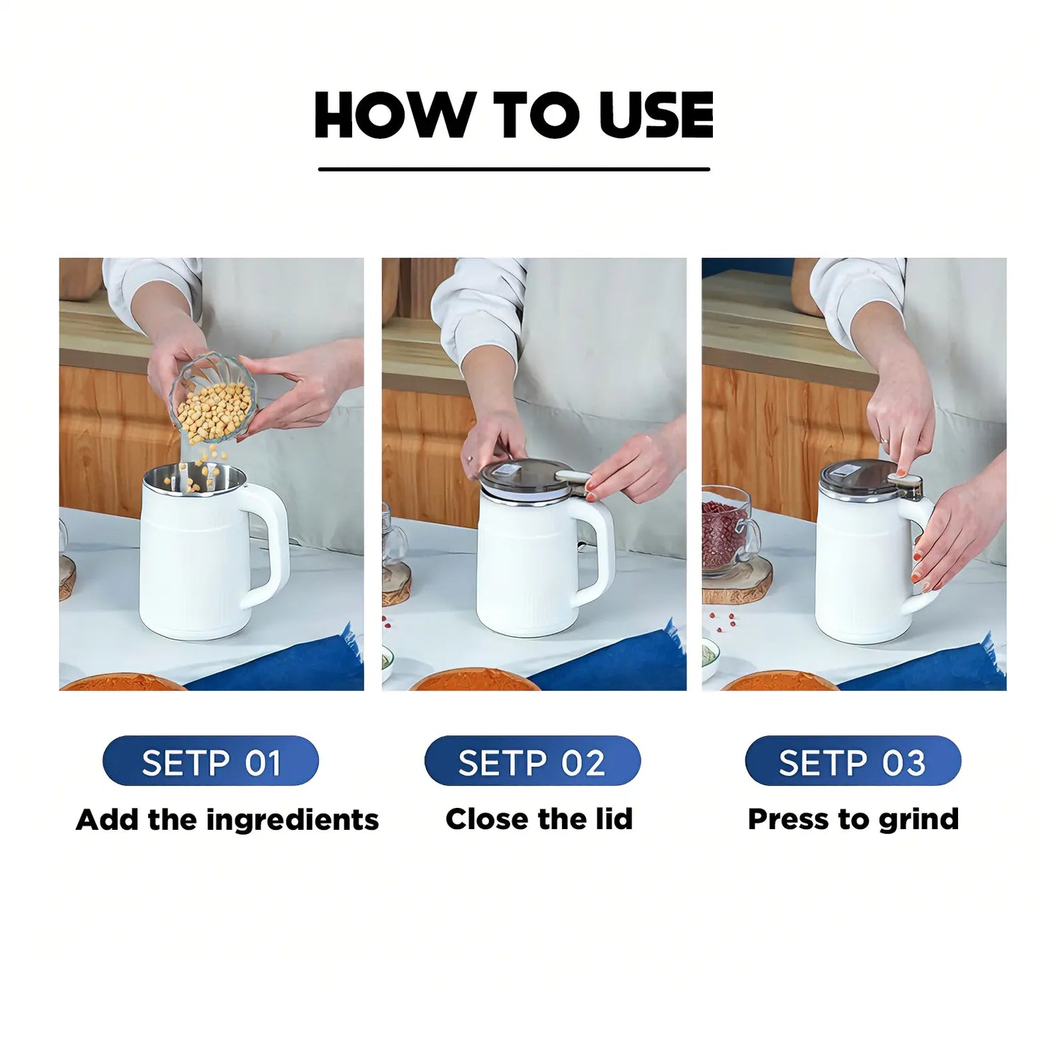Electric Coffee Grinder & Spice Grinder, Using Stainless Steel Blades for Rapid Grinding, Capacity 500 Milliliters, 200 Watts, | Suitable for Coffee Beans, Nuts, Seeds | Dry Food Grinder | Multi-Purpose Small Kitchen Grinder with Handle