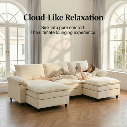 Experience Ultimate Comfort with the HIPIHOM Modern U-Shaped Cloud Sofa: A 3-Seater Modular Sectional Featuring 2 Movable Ottomans in Luxurious Chenille Fabric for a Stylish and Versatile Living Room