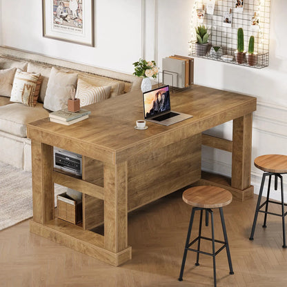 Transform Your Kitchen with the Tribesigns Light Brown Kitchen Island – Stylish 3-Shelf Design, 55 Inches Wide, Effortless Assembly!