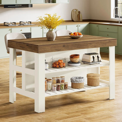 Transform Your Kitchen with the Tribesigns Light Brown Kitchen Island – Stylish 3-Shelf Design, 55 Inches Wide, Effortless Assembly!