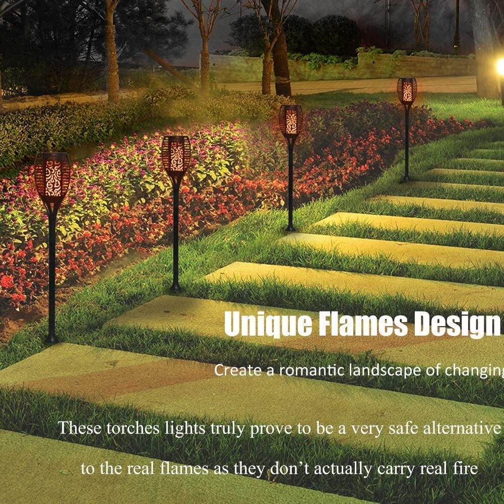 Illuminate Your Outdoors with Our Premium 4 Pack Solar Flickering Flame Torch Lights - Perfect for Garden, Patio, and Halloween Decor!