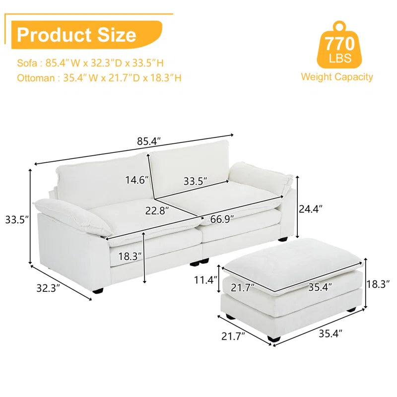 Indulge in Comfort with the Avrilynn Upholstered Cloud Sofa & Ottoman - Perfect for Any Living Space