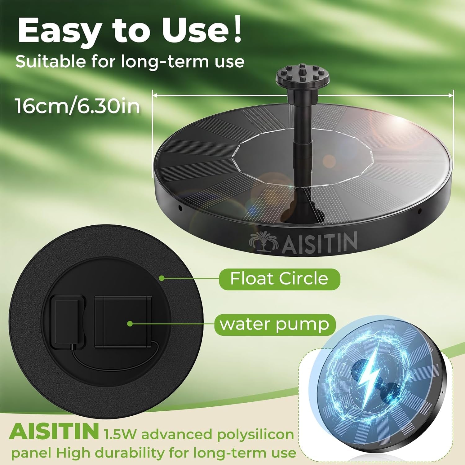 Transform Your Outdoor Space with the Solar Bird Bath Fountain - 6 Nozzles for Custom Water Effects, Perfect for Ponds, Pools, and Gardens