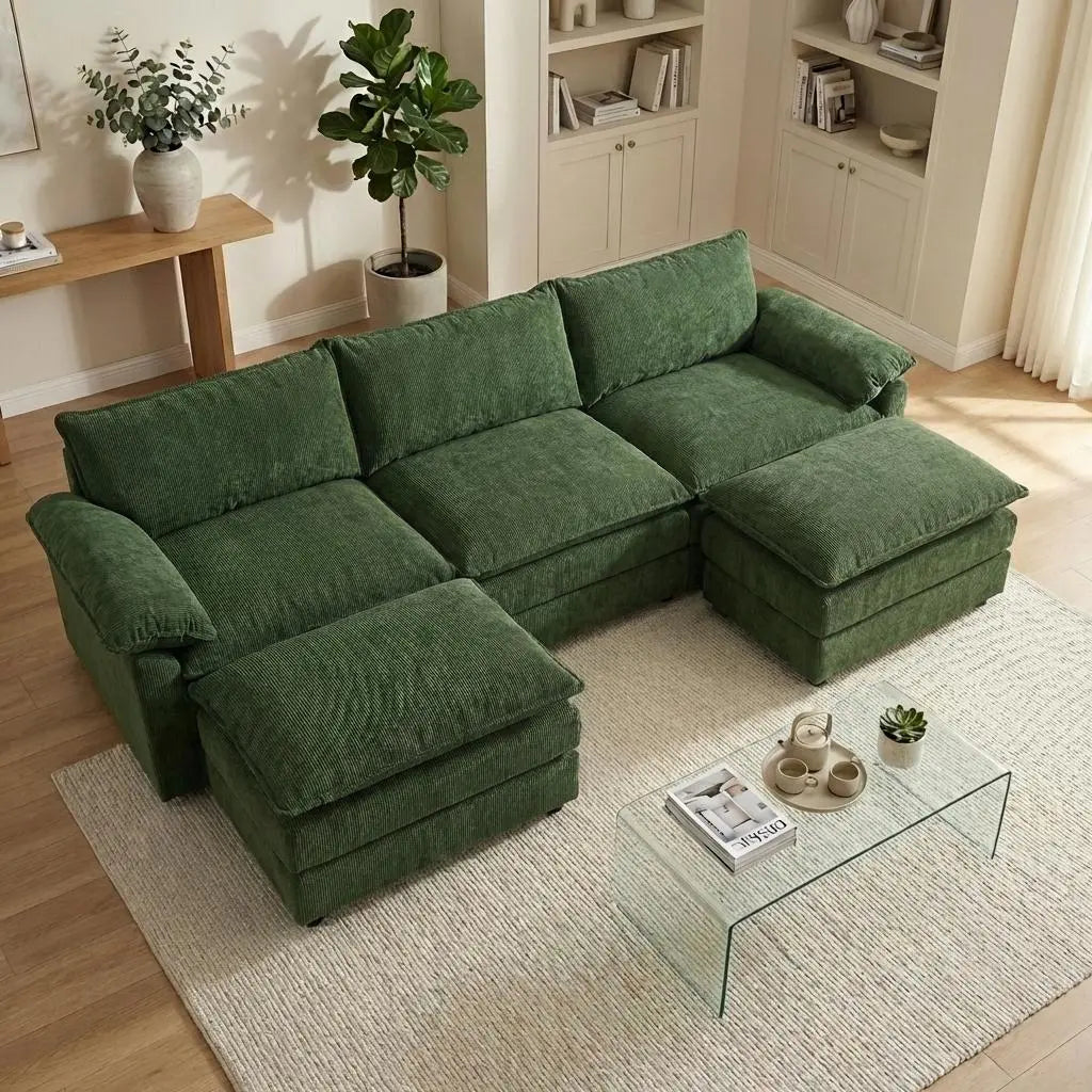 Experience Ultimate Comfort with the HIPIHOM Modern U-Shaped Cloud Sofa: A 3-Seater Modular Sectional Featuring 2 Movable Ottomans in Luxurious Chenille Fabric for a Stylish and Versatile Living Room
