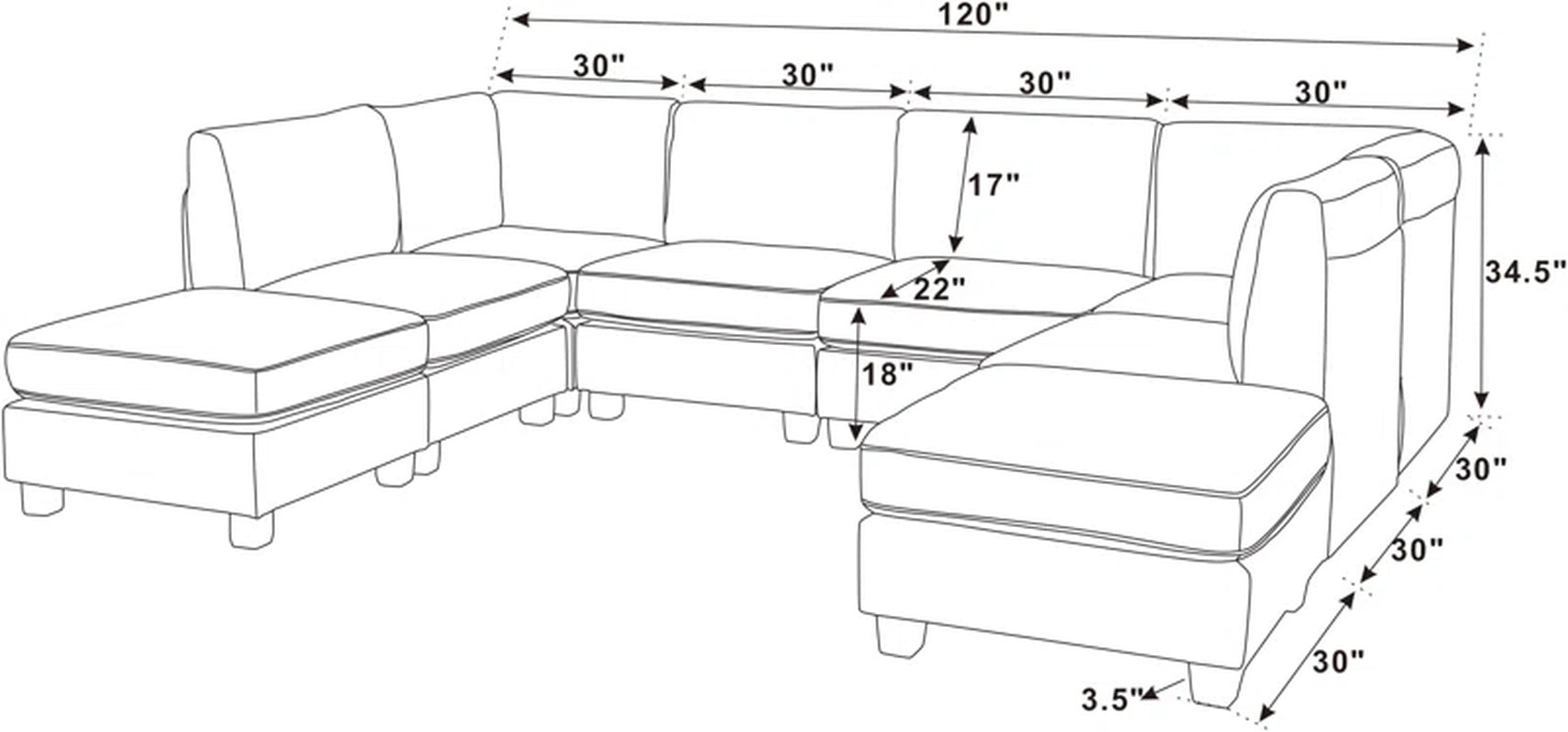 Transform Your Living Space with the Dawnelle 120" Wide Symmetrical Modular Sectional and Ottoman - Ultimate Comfort and Style