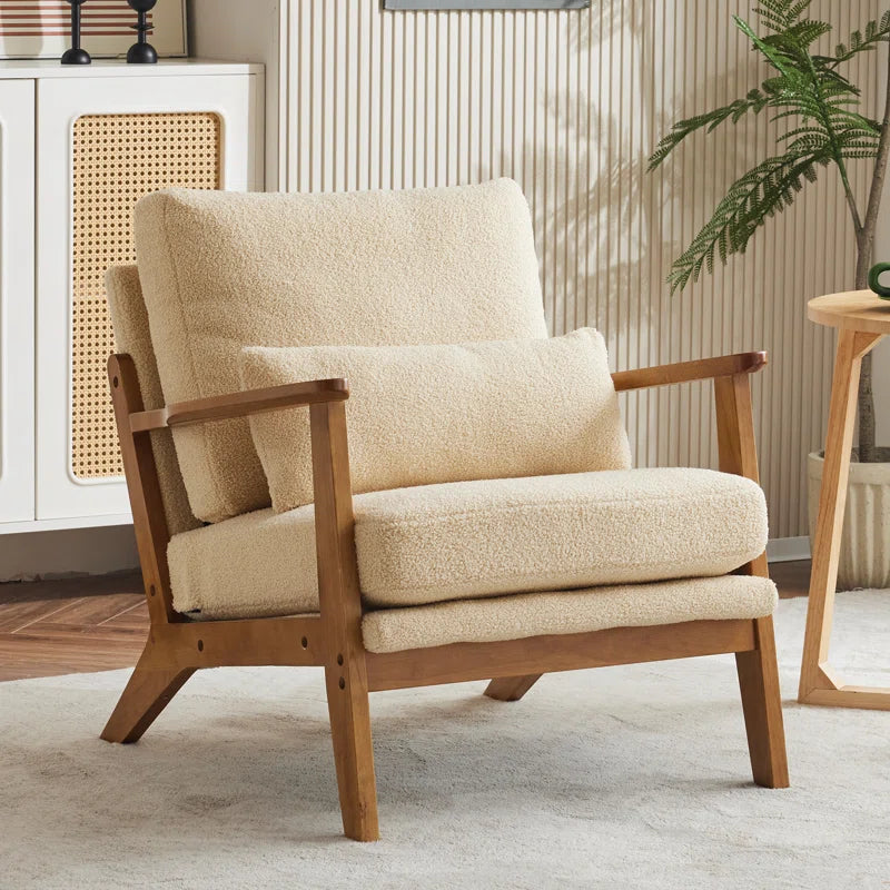 Lemley Modern Upholstered Accent Chair with Cozy Wooden Legs and Stylish Pillow