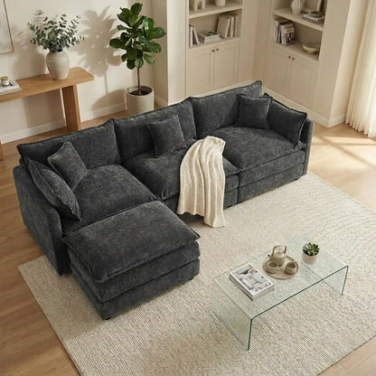 Experience Ultimate Comfort with the HIPIHOM Modern U-Shaped Cloud Sofa: A 3-Seater Modular Sectional Featuring 2 Movable Ottomans in Luxurious Chenille Fabric for a Stylish and Versatile Living Room