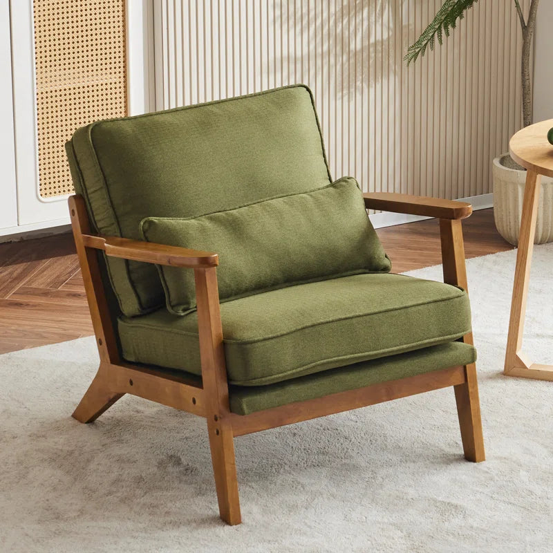 Lemley Modern Upholstered Accent Chair with Cozy Wooden Legs and Stylish Pillow
