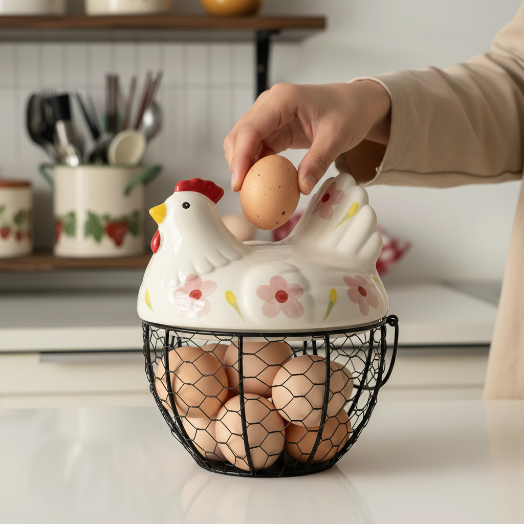 ceramic egg holder with lid for kitchen