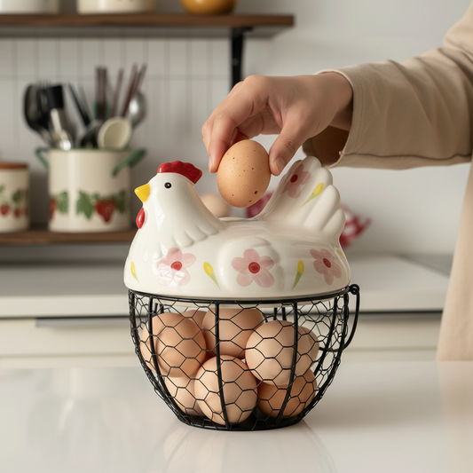 ceramic egg holder with lid for kitchen