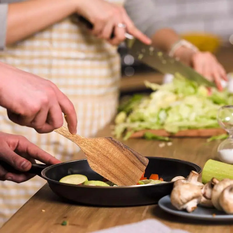 5Piece Premium Wood Kitchenware Set with Ergonomic Handles Purely Natural Eco-Friendly Material- Includes Spoon, Tablespoon and Sauté Spatula, Heat-Resistant, Easy-To-Clean, Durable Cooking Tools for Non-Stick Pans Utensils Wooden Cookware Stirring