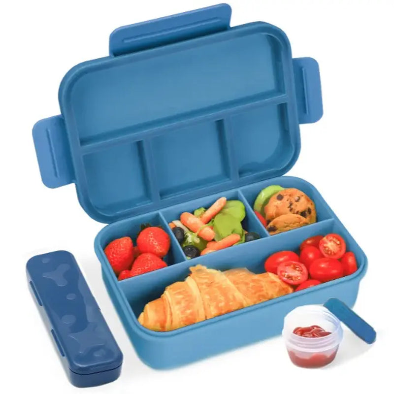 Bugucat 1300ML Leak-Proof Lunch Box with 4 Compartments for Kids & Adults - Bento Box for Boys Girls - Vesper Can Design - Ideal for Breakfast & Lunch - Includes Free Sauce Containers & Cutlery