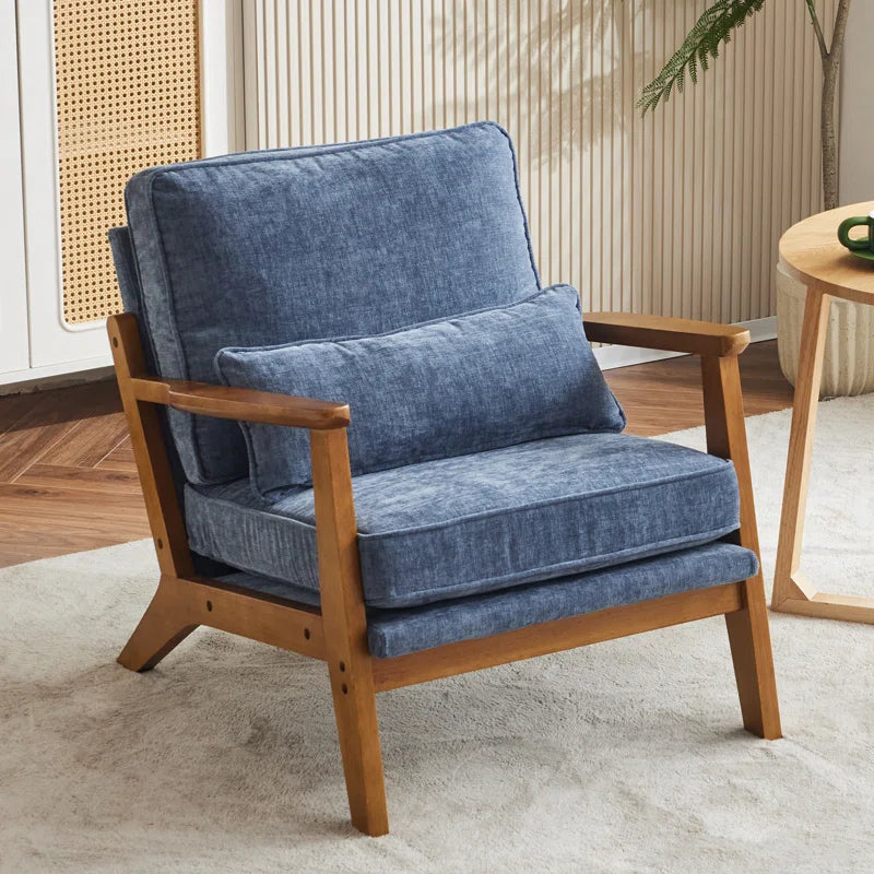 Lemley Modern Upholstered Accent Chair with Cozy Wooden Legs and Stylish Pillow