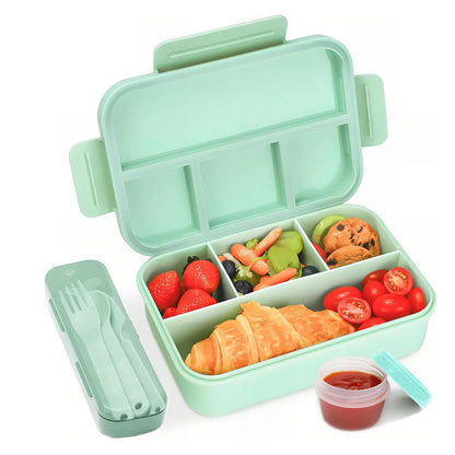 Bugucat 1300ML Leak-Proof Lunch Box with 4 Compartments for Kids & Adults - Bento Box for Boys Girls - Vesper Can Design - Ideal for Breakfast & Lunch - Includes Free Sauce Containers & Cutlery
