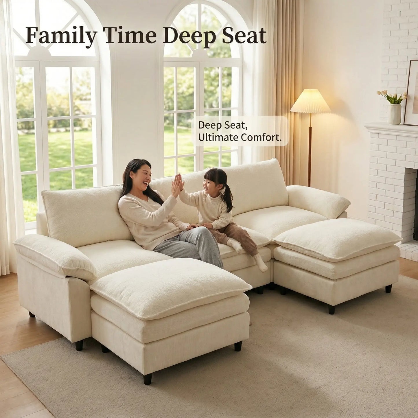 Experience Ultimate Comfort with the HIPIHOM Modern U-Shaped Cloud Sofa: A 3-Seater Modular Sectional Featuring 2 Movable Ottomans in Luxurious Chenille Fabric for a Stylish and Versatile Living Room