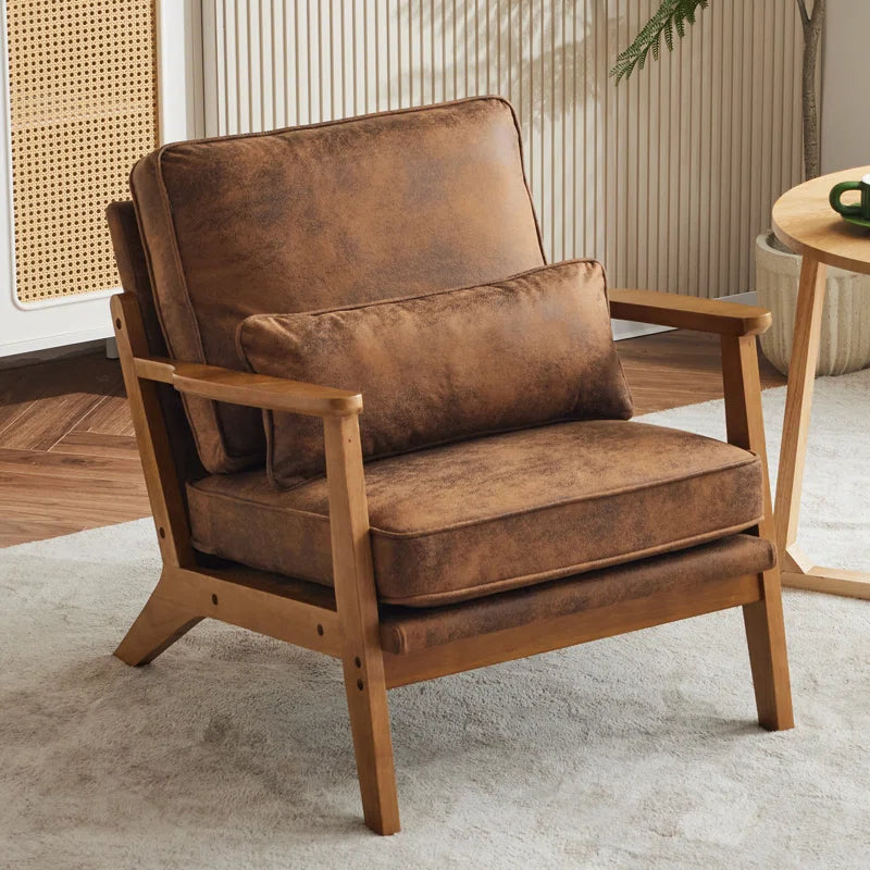 Lemley Modern Upholstered Accent Chair with Cozy Wooden Legs and Stylish Pillow