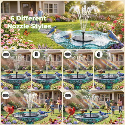 Transform Your Outdoor Space with the Solar Bird Bath Fountain - 6 Nozzles for Custom Water Effects, Perfect for Ponds, Pools, and Gardens