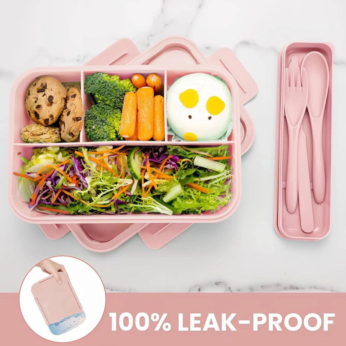 Bugucat 1300ML Leak-Proof Lunch Box with 4 Compartments for Kids & Adults - Bento Box for Boys Girls - Vesper Can Design - Ideal for Breakfast & Lunch - Includes Free Sauce Containers & Cutlery