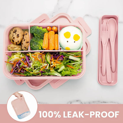 Bugucat 1300ML Leak-Proof Lunch Box with 4 Compartments for Kids & Adults - Bento Box for Boys Girls - Vesper Can Design - Ideal for Breakfast & Lunch - Includes Free Sauce Containers & Cutlery