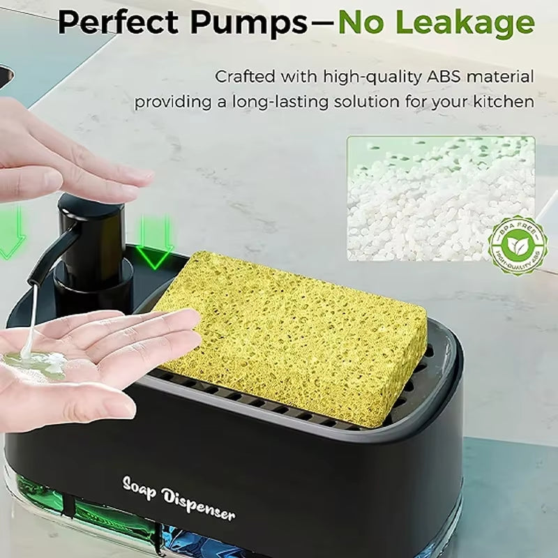 Dual Soap Dispenser with Sponge Holder - Manual Press Soap Box for Hand and Dish Soap at Kitchen Sink