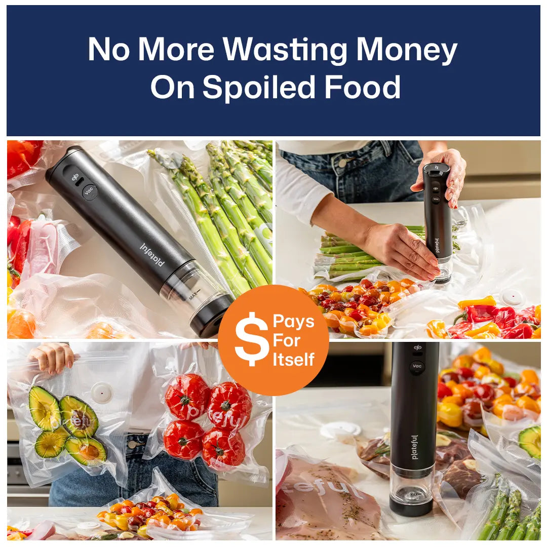 Plateful Electric Vacuum Sealer | Includes Bags & Charger Portable Bag Vacuum Sealer for Food Storage
