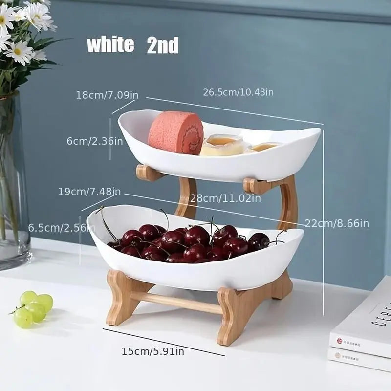 2/3 Tier Fruit Basket, 1 Count Large Capacity Tiered Fruit Basket Stand, Bamboo Fruit Basket Fruit Tray Snack Nuts Bread Candy Organizer Storage Rack, Dessert Table Stand