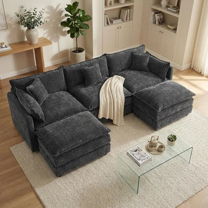 Experience Ultimate Comfort with the HIPIHOM Modern U-Shaped Cloud Sofa: A 3-Seater Modular Sectional Featuring 2 Movable Ottomans in Luxurious Chenille Fabric for a Stylish and Versatile Living Room