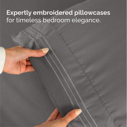 Indulge in Comfort with Our Luxurious Queen Size 4-Piece Sheet Set - Ultra Soft, Breathable, and Cooling Bedding in Dark Grey - Perfect for All Ages!