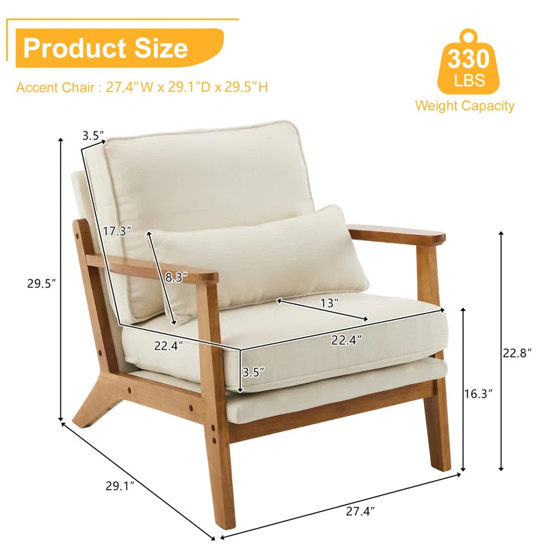 Lemley Modern Upholstered Accent Chair with Cozy Wooden Legs and Stylish Pillow