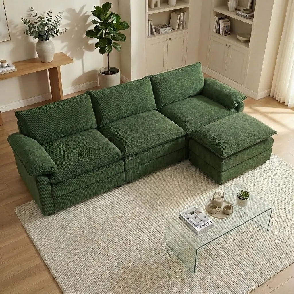 Experience Ultimate Comfort with the HIPIHOM Modern U-Shaped Cloud Sofa: A 3-Seater Modular Sectional Featuring 2 Movable Ottomans in Luxurious Chenille Fabric for a Stylish and Versatile Living Room