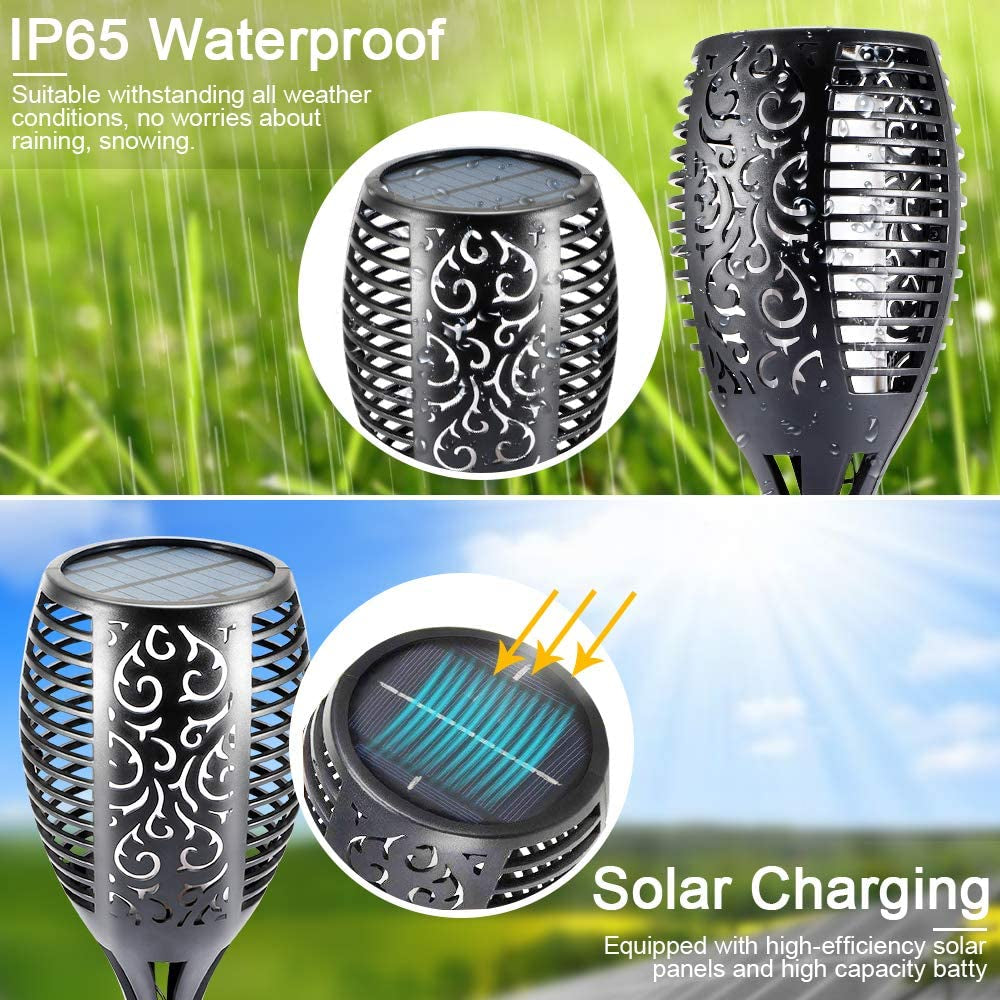Illuminate Your Outdoors with Our Premium 4 Pack Solar Flickering Flame Torch Lights - Perfect for Garden, Patio, and Halloween Decor!