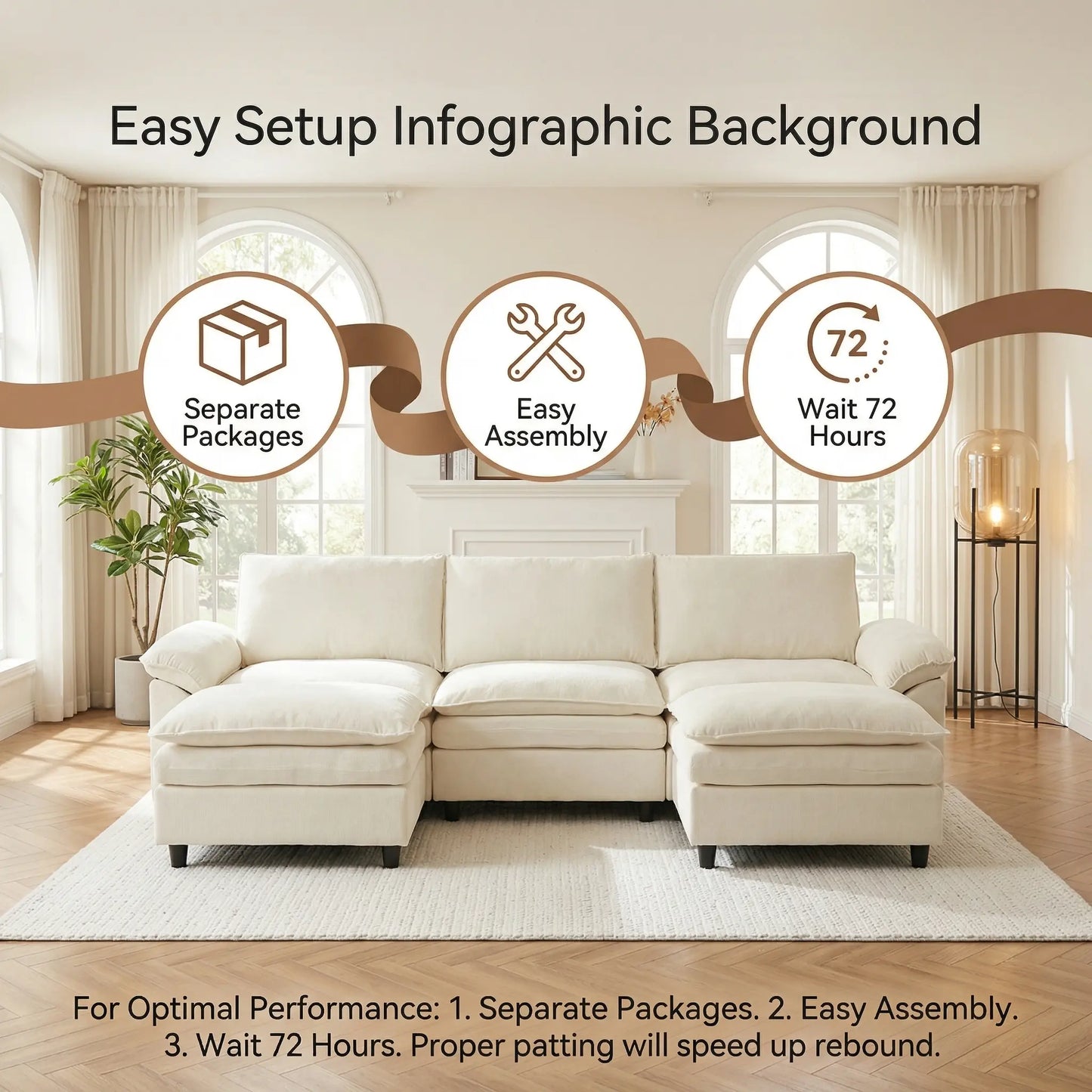 Experience Ultimate Comfort with the HIPIHOM Modern U-Shaped Cloud Sofa: A 3-Seater Modular Sectional Featuring 2 Movable Ottomans in Luxurious Chenille Fabric for a Stylish and Versatile Living Room