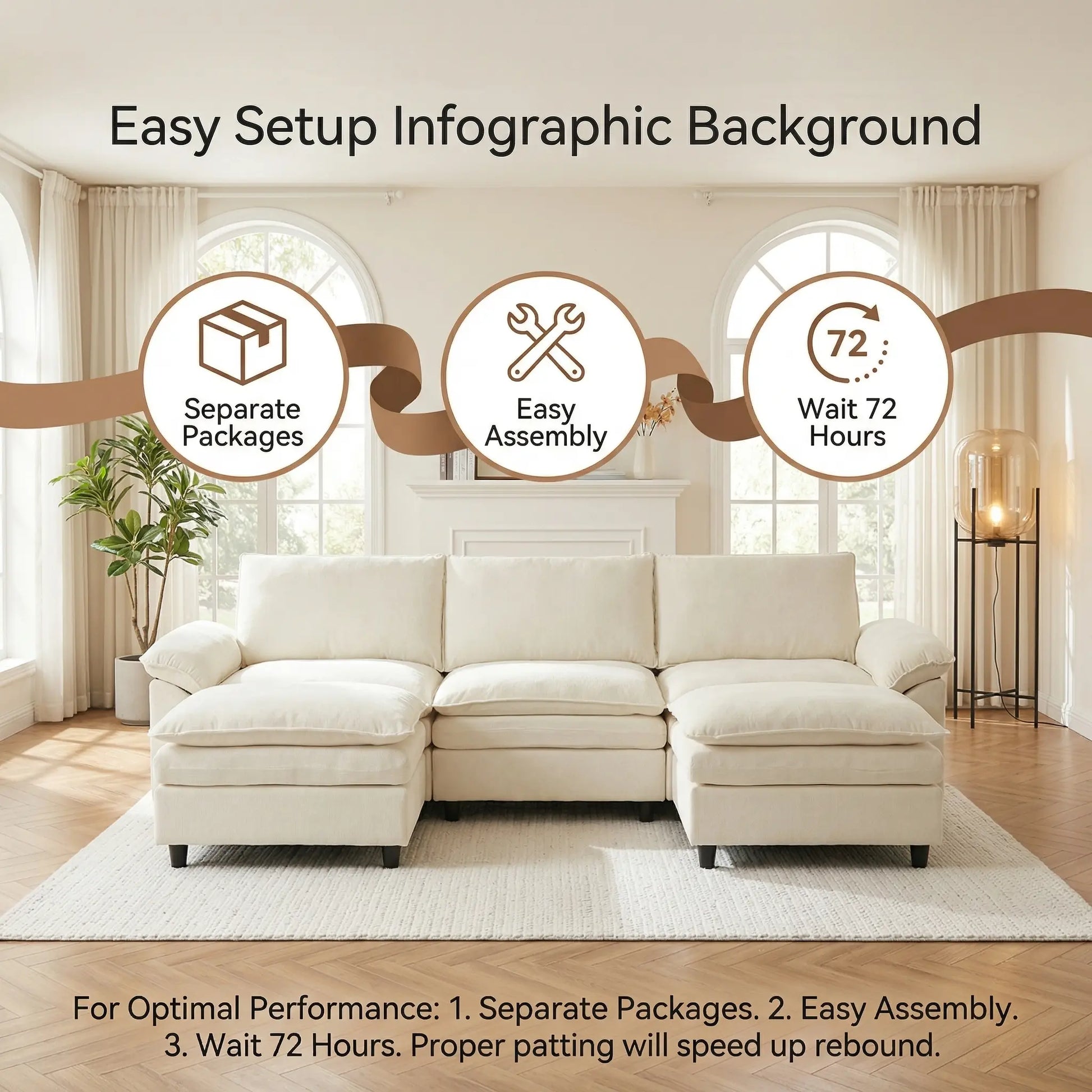 Experience Ultimate Comfort with the HIPIHOM Modern U-Shaped Cloud Sofa: A 3-Seater Modular Sectional Featuring 2 Movable Ottomans in Luxurious Chenille Fabric for a Stylish and Versatile Living Room