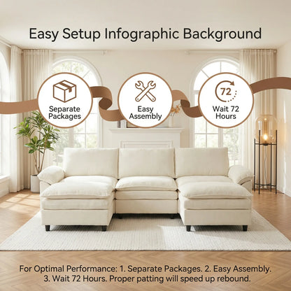 Experience Ultimate Comfort with the HIPIHOM Modern U-Shaped Cloud Sofa: A 3-Seater Modular Sectional Featuring 2 Movable Ottomans in Luxurious Chenille Fabric for a Stylish and Versatile Living Room