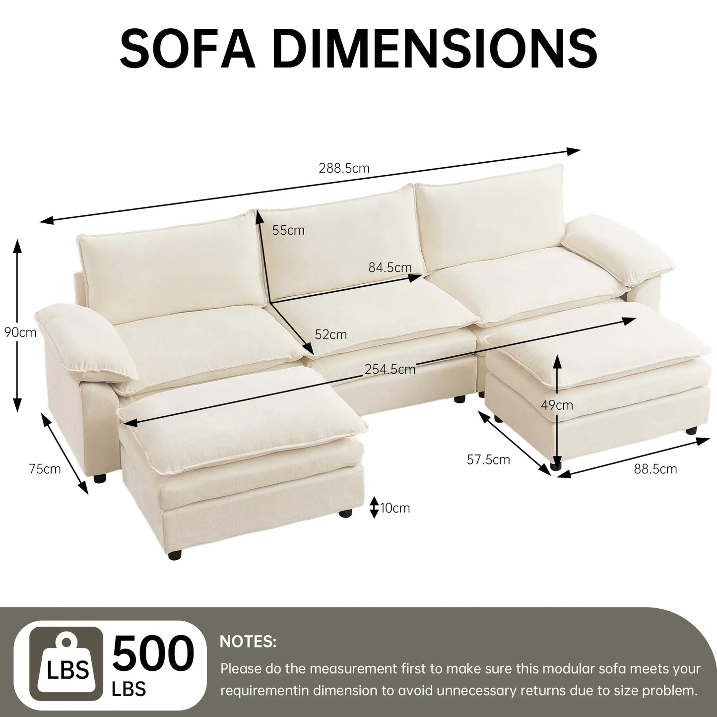 Experience Ultimate Comfort with the HIPIHOM Modern U-Shaped Cloud Sofa: A 3-Seater Modular Sectional Featuring 2 Movable Ottomans in Luxurious Chenille Fabric for a Stylish and Versatile Living Room