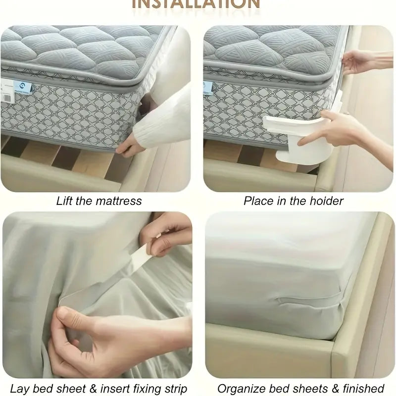 4Pcs C-Type Locking Sheet Fasteners with Transparent Non-Slip Strips, Innovative Bedding Clips, Bedsheet Clip for Secure and Slip-Free Bed Covers, Invisible Corner Holders for Easy Use, Bed Sheet Grippers