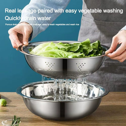 3-Piece Set 3-in-1 Multi-Functional Drain and Wash Basin with Strainer, Large Capacity Vegetable and Rice Washing Bowl with Grater Cover
