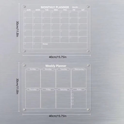 Magnetic Acrylic Monthly Dry Erase Calendar for Refrigerator with Pen Holder and Markers, Clear Organic Glass