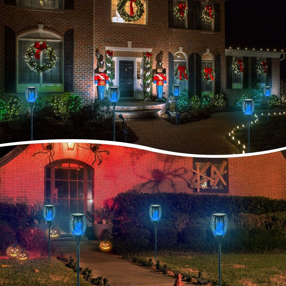 Illuminate Your Outdoors with Our Premium 4 Pack Solar Flickering Flame Torch Lights - Perfect for Garden, Patio, and Halloween Decor!