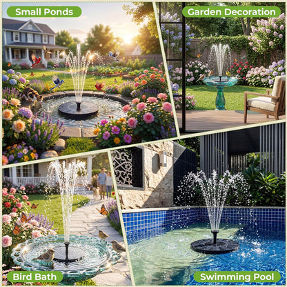 Transform Your Outdoor Space with the Solar Bird Bath Fountain - 6 Nozzles for Custom Water Effects, Perfect for Ponds, Pools, and Gardens