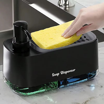 Dual Soap Dispenser with Sponge Holder - Manual Press Soap Box for Hand and Dish Soap at Kitchen Sink