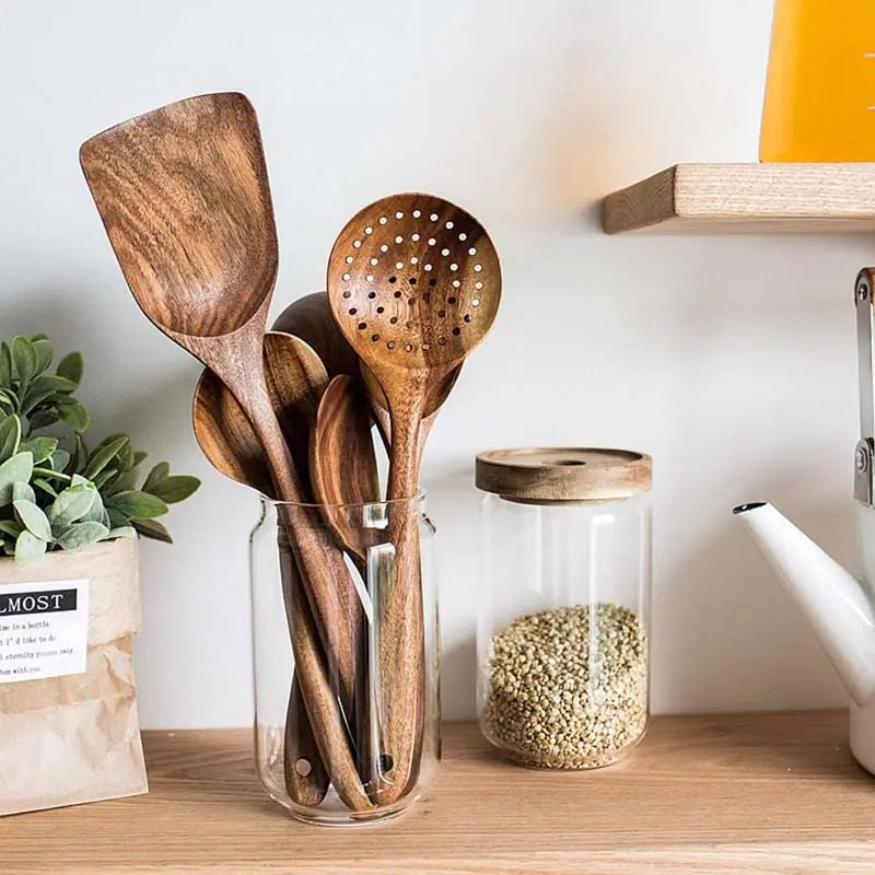wooden utensil set for cooking