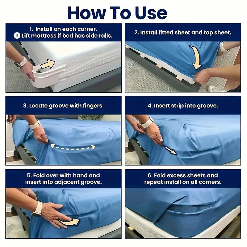 4Pcs C-Type Locking Sheet Fasteners with Transparent Non-Slip Strips, Innovative Bedding Clips, Bedsheet Clip for Secure and Slip-Free Bed Covers, Invisible Corner Holders for Easy Use, Bed Sheet Grippers