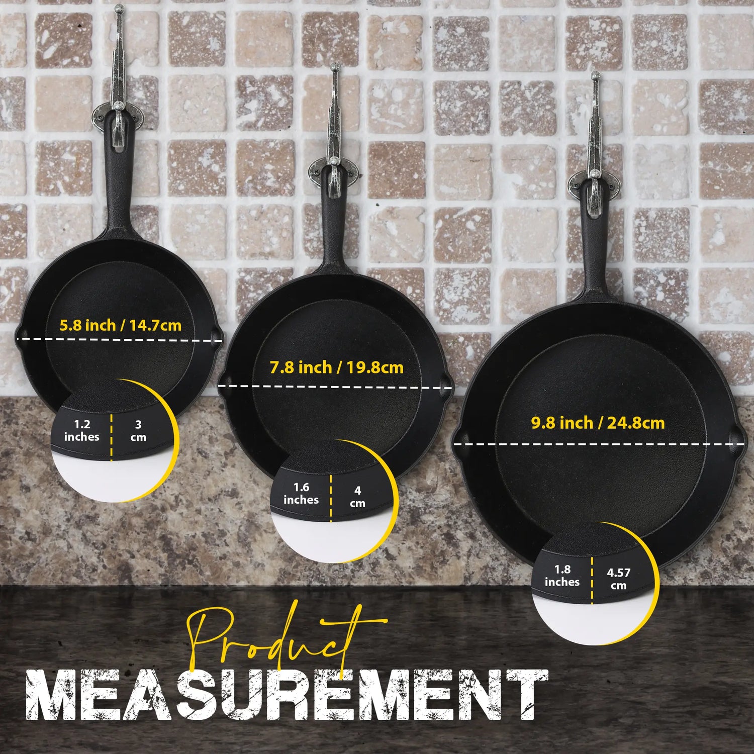 【New Year Deal】Utopia Kitchen 3-Piece Black Cast Iron Skillet Set - Pre-Seasoned Frying Pans 6", 8", 10" - Oven, Stove, Grill, Campfire Safe - Easy to Use Cookware