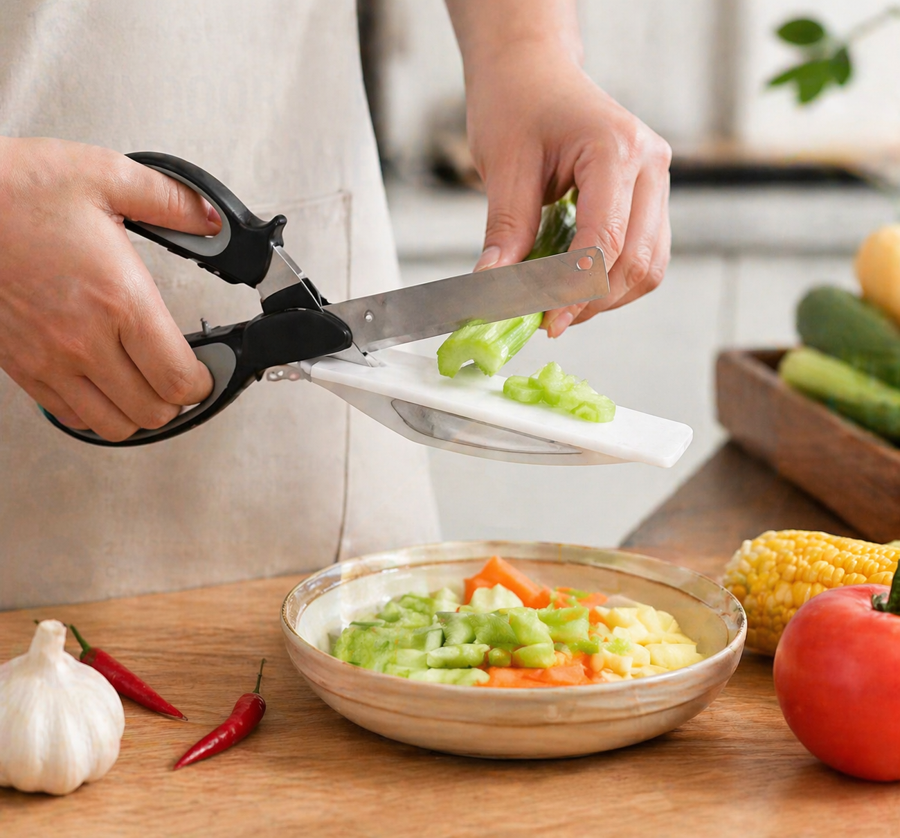 2 in 1 kitchen scissors with cutting board