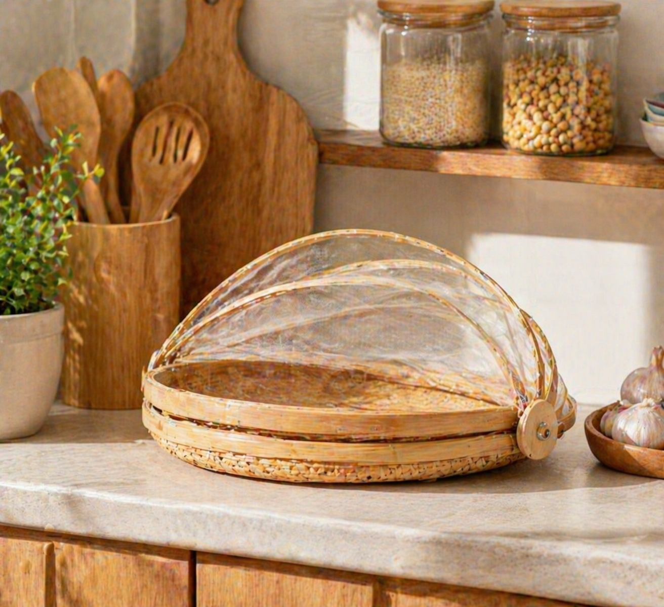 bamboo food cover basket with net